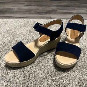 Patricia Green 100% Leather Navy Espadrille  Wedge Sandals Size 39/US 8-8.5